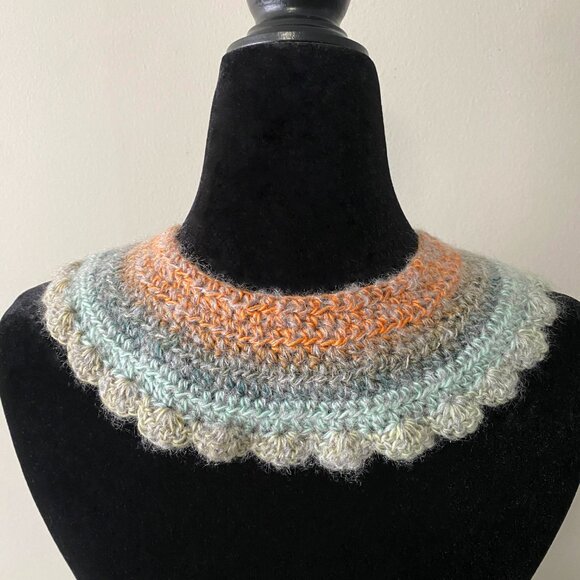 Handmade Crochet Blue Orange Multicolour Wool Blend Collar Neckwear Accessory - Picture 4 of 6